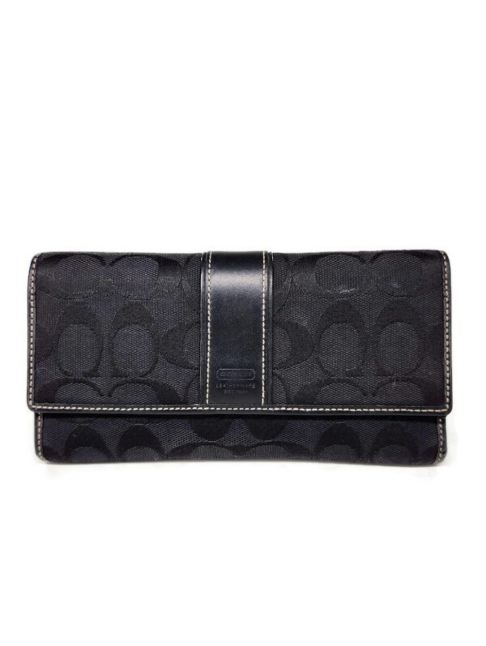Coach Signature C Continental Black Jaquard Leather Tri-Fold Wallet
